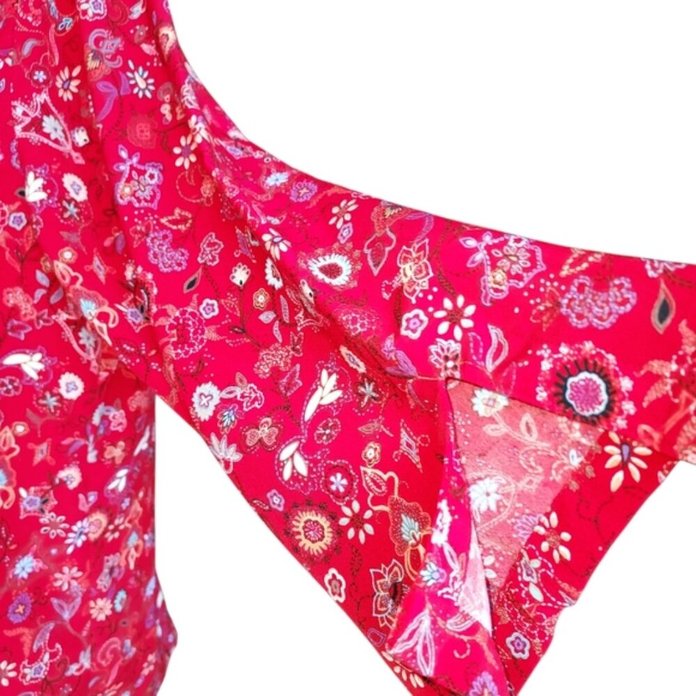 Christopher and Banks Size XL Women's Floral 3/4 Sleeve Red Button Down Top - Picture 9 of 16